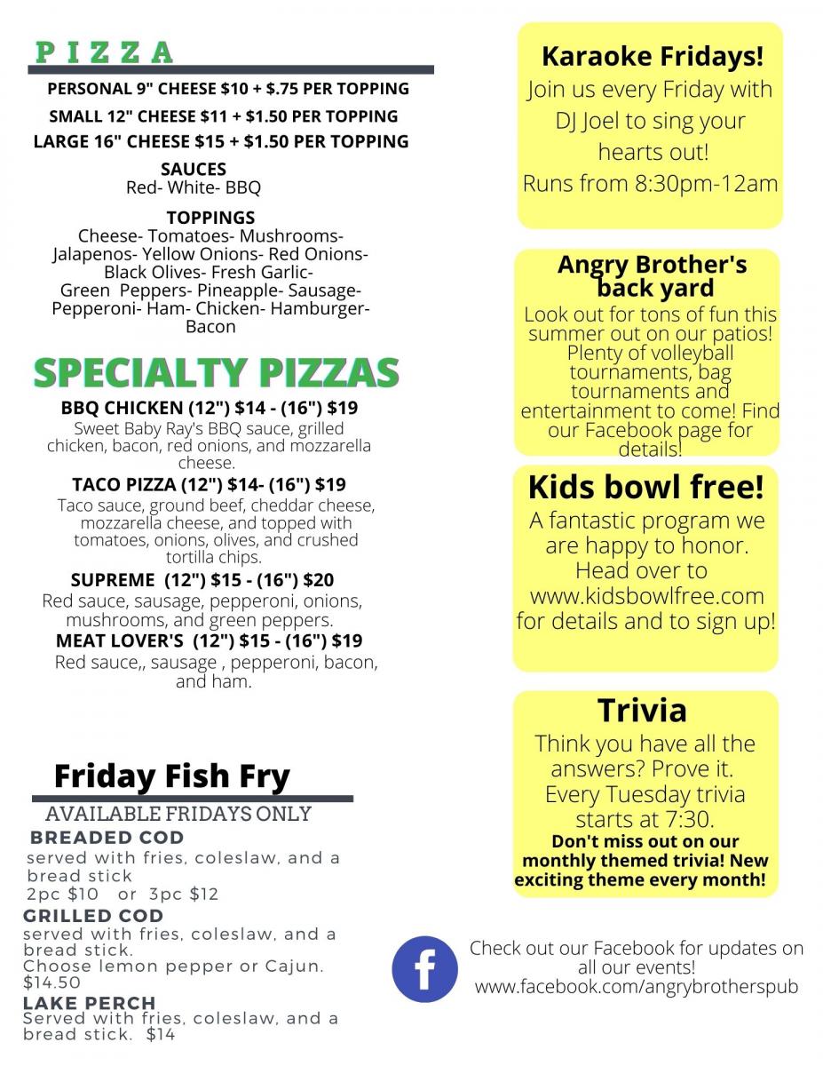 Angry Brothers Pub Menu The Lanes on 20